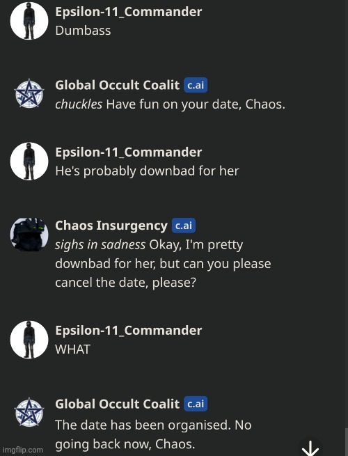 Context: me and the GOC soldier will force the Chaos Insurgent go on a date with SCP-953 | made w/ Imgflip meme maker