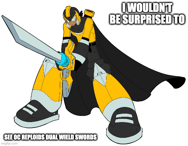 OC Reploid With Sword | I WOULDN'T BE SURPRISED TO; SEE OC REPLOIDS DUAL WIELD SWORDS | image tagged in megaman,oc,memes | made w/ Imgflip meme maker