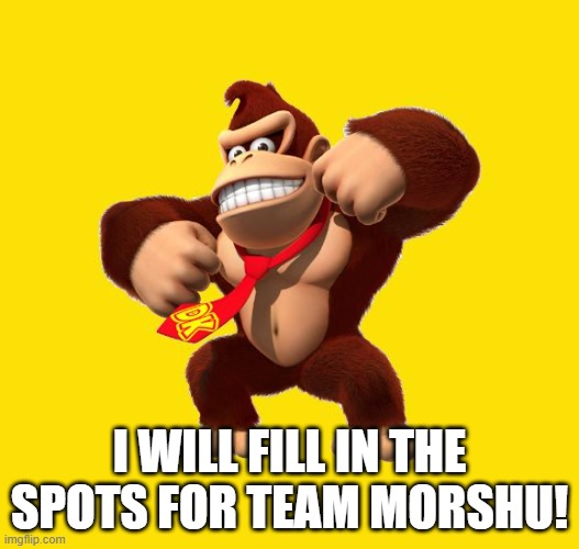 DK Wants to Join Team Morshu | I WILL FILL IN THE SPOTS FOR TEAM MORSHU! | image tagged in donkey kong | made w/ Imgflip meme maker