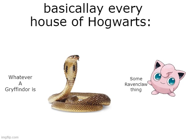 Gryffindor, Slytherin, Ravenclaw, and Jigglypuff | basicallay every house of Hogwarts:; Whatever A Gryffindor is; Some Ravenclaw thing | image tagged in harry potter | made w/ Imgflip meme maker