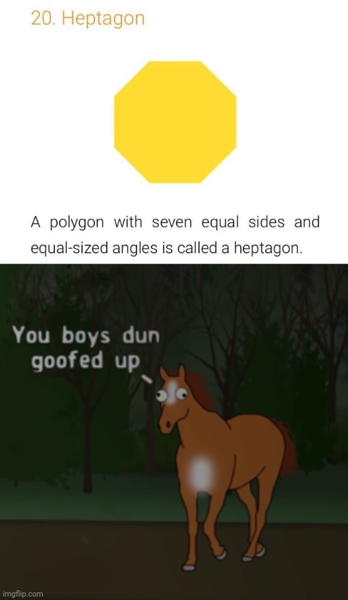 Octagon shape tho | image tagged in you boys dun goofed up,octagon,heptagon,shapes,you had one job,memes | made w/ Imgflip meme maker