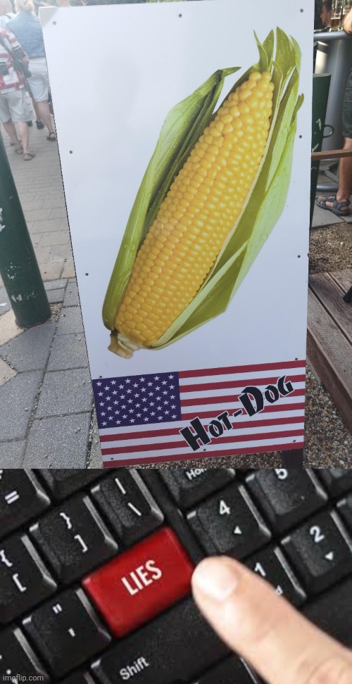 More like corn on the cob as in corn dog, hahahaha | image tagged in button of lies,hot dog,corn,you had one job,corn on the cob,memes | made w/ Imgflip meme maker