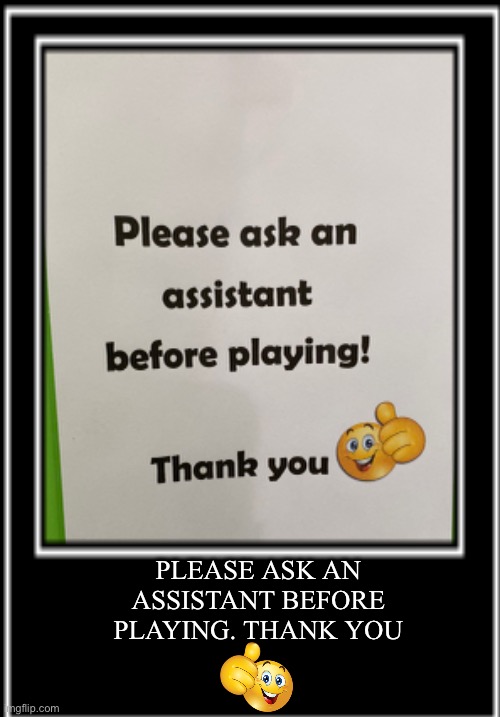 PLEASE ASK AN ASSISTANT BEFORE PLAYING. THANK YOU | made w/ Imgflip meme maker