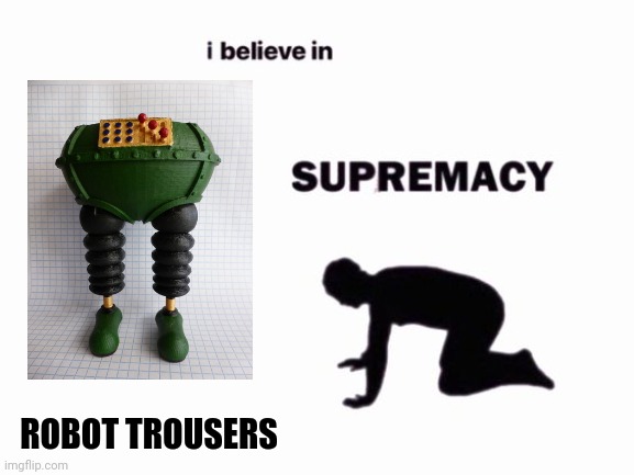 Robot pants supremacy | ROBOT TROUSERS | image tagged in i believe in blank supremacy | made w/ Imgflip meme maker