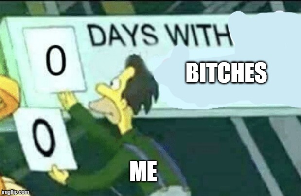 always alone | BITCHES; ME | image tagged in 0 days without lenny simpsons | made w/ Imgflip meme maker