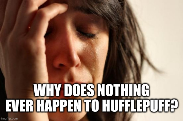 First World Problems Meme | WHY DOES NOTHING EVER HAPPEN TO HUFFLEPUFF? | image tagged in memes,first world problems | made w/ Imgflip meme maker