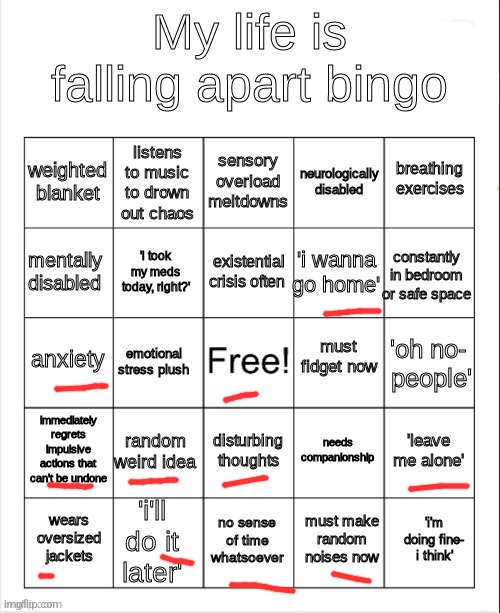 No bingo D: | image tagged in my life is falling apart bingo | made w/ Imgflip meme maker