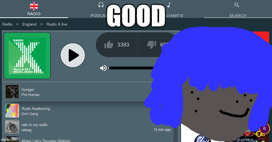 Junadaylowqusda e means school | GOOD | image tagged in radio x | made w/ Imgflip meme maker
