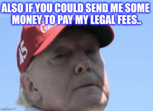 ALSO IF YOU COULD SEND ME SOME 
MONEY TO PAY MY LEGAL FEES.. | made w/ Imgflip meme maker