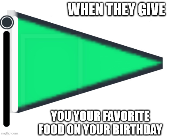 This is 100% a green flag. | WHEN THEY GIVE; YOU YOUR FAVORITE FOOD ON YOUR BIRTHDAY | image tagged in green flag | made w/ Imgflip meme maker