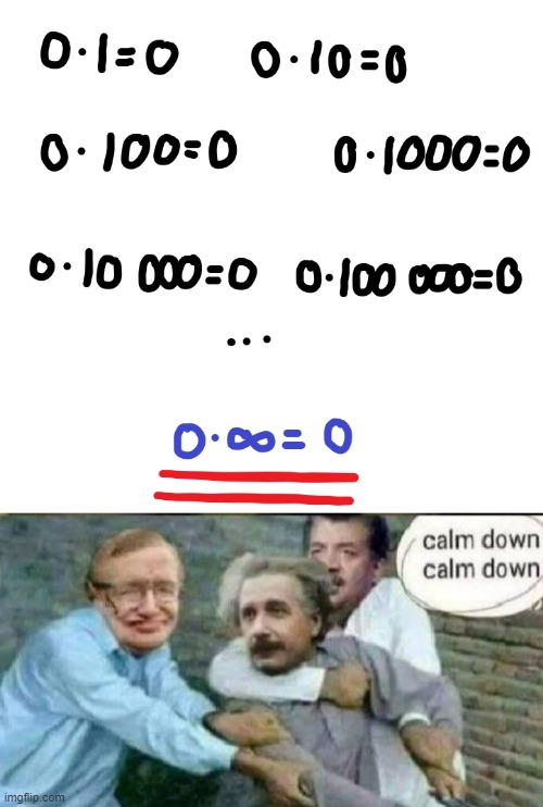 0 times Infinity be like... | image tagged in calm down albert einstein,maths | made w/ Imgflip meme maker