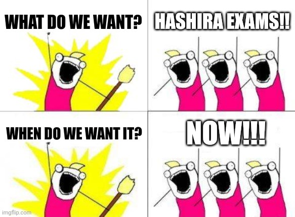 Correct me if I'm wrong. | WHAT DO WE WANT? HASHIRA EXAMS!! WHEN DO WE WANT IT? NOW!!! | image tagged in memes,what do we want | made w/ Imgflip meme maker