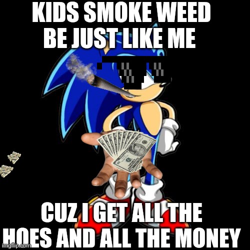 You're Too Slow Sonic Meme | KIDS SMOKE WEED BE JUST LIKE ME; CUZ I GET ALL THE HOES AND ALL THE MONEY | image tagged in memes,you're too slow sonic | made w/ Imgflip meme maker