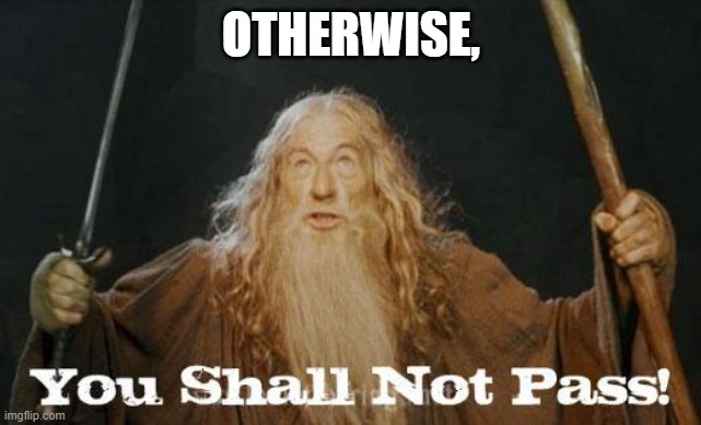 gandalf you shall not pass | OTHERWISE, | image tagged in gandalf you shall not pass | made w/ Imgflip meme maker