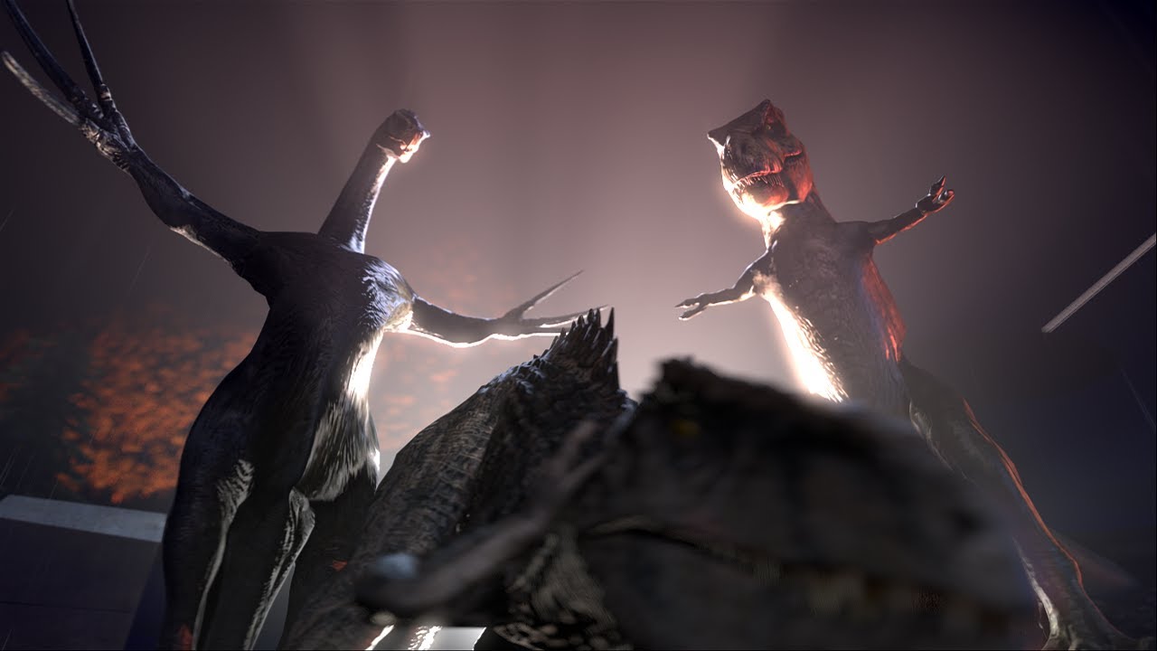 High Quality Rexy and Therizinosaurus T-posing at Zeb Blank Meme Template