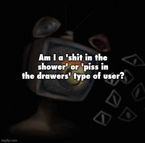 uhh weird core temp thingy | Am I a 'shit in the shower' or 'piss in the drawers' type of user? | image tagged in uhh weird core temp thingy | made w/ Imgflip meme maker