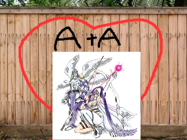 Another awesome Angemon x Angewomon picture | image tagged in fence | made w/ Imgflip meme maker
