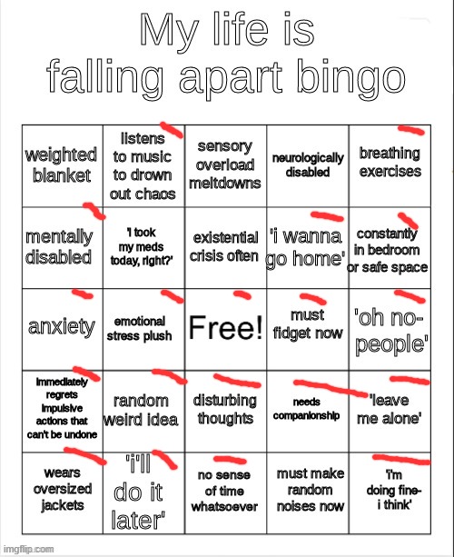 my life is falling apart bingo | image tagged in my life is falling apart bingo | made w/ Imgflip meme maker