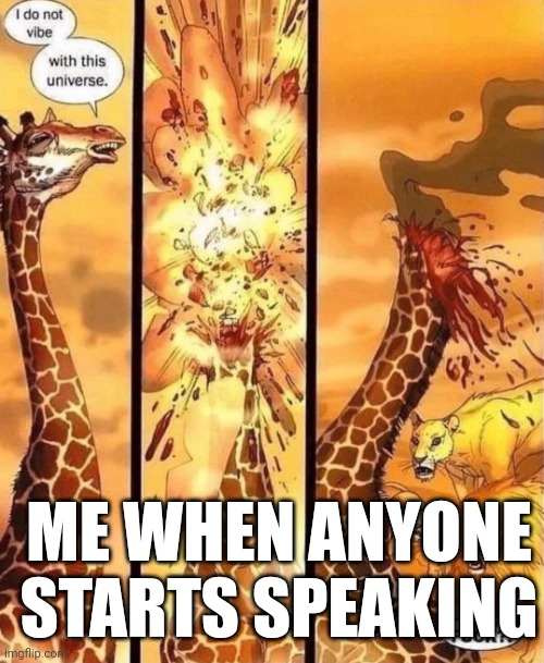 I do not vibe with this universe | ME WHEN ANYONE STARTS SPEAKING | image tagged in i do not vibe with this universe | made w/ Imgflip meme maker