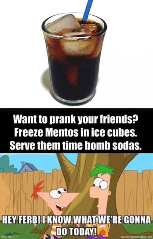 Mentos n soda | image tagged in hey ferb i know what we're gonna do today,coca cola,mentos,science,experiment | made w/ Imgflip meme maker