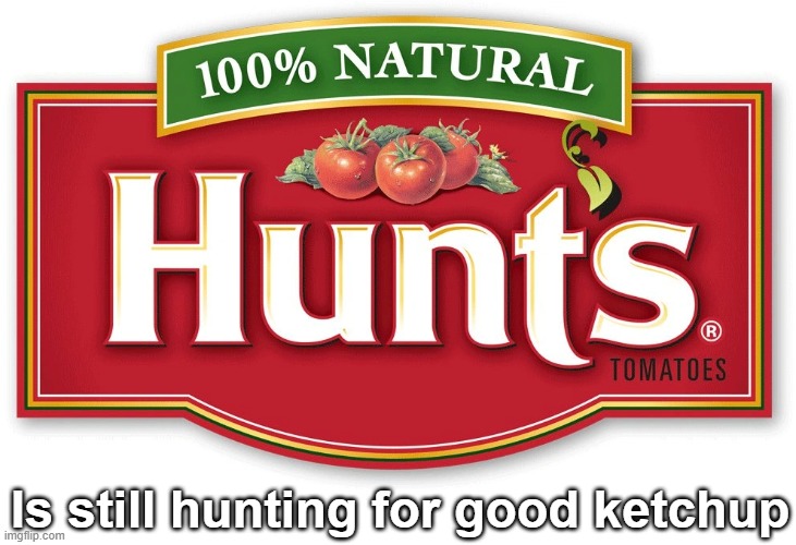 They're hunting for Heinz ketchup. | Is still hunting for good ketchup | image tagged in hunts ketchup,food | made w/ Imgflip meme maker