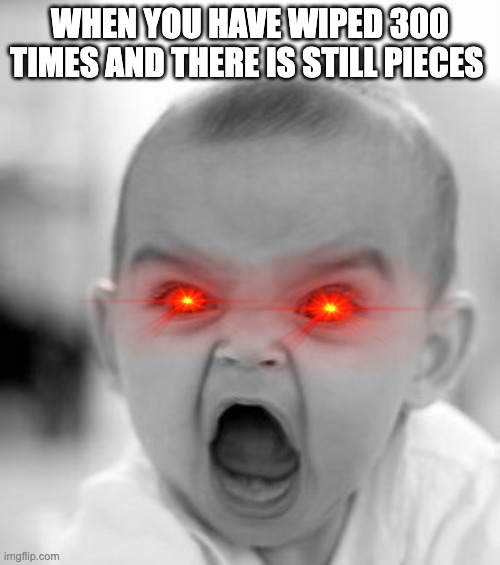 Mad Baby | WHEN YOU HAVE WIPED 300 TIMES AND THERE IS STILL PIECES | image tagged in memes,angry baby | made w/ Imgflip meme maker