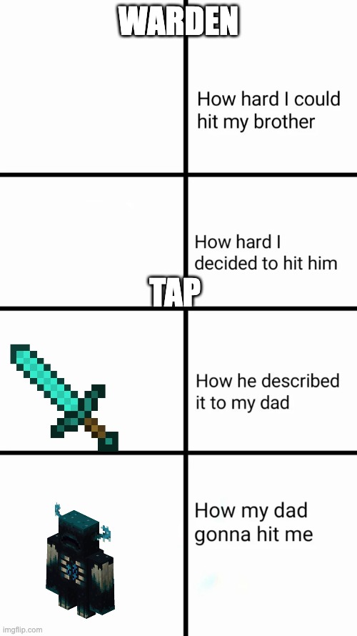 How hard I could hit my brother | WARDEN; TAP | image tagged in how hard i could hit my brother | made w/ Imgflip meme maker