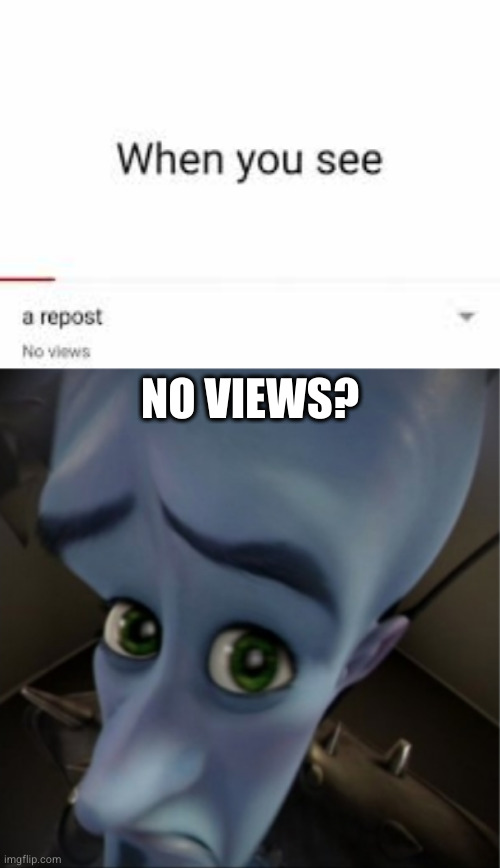 NO VIEWS? | image tagged in megamind peeking | made w/ Imgflip meme maker