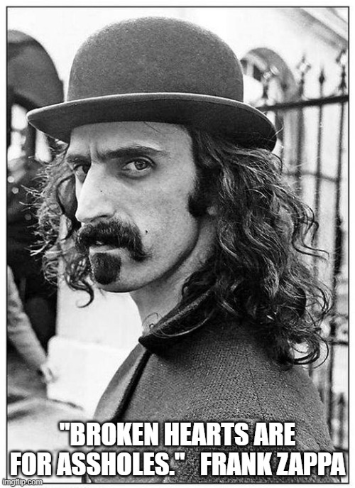 "BROKEN HEARTS ARE FOR ASSHOLES."   FRANK ZAPPA | image tagged in frank zappa | made w/ Imgflip meme maker