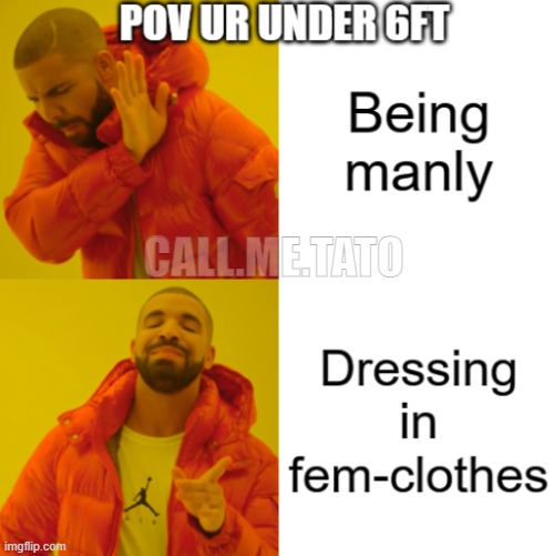 guys under 6ft | CALL.ME.TATO | image tagged in femboy,drake,under 6ft | made w/ Imgflip meme maker