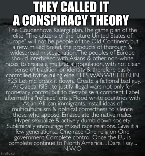Agenda 2030 | THEY CALLED IT A CONSPIRACY THEORY | image tagged in conspiracy theory,conservative,agenda | made w/ Imgflip meme maker