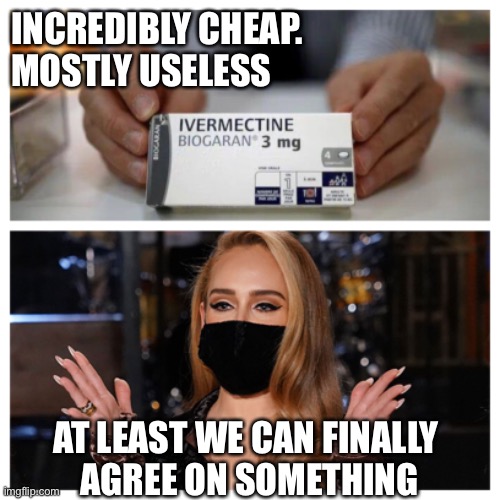 Ivermectin and masks = useless | INCREDIBLY CHEAP.
MOSTLY USELESS; AT LEAST WE CAN FINALLY 
AGREE ON SOMETHING | image tagged in ivermectin,masks,cdc,fda,joe rogan,horse | made w/ Imgflip meme maker