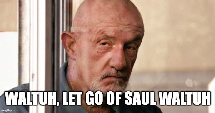 Mike Ehrmantraut | WALTUH, LET GO OF SAUL WALTUH | image tagged in mike ehrmantraut | made w/ Imgflip meme maker