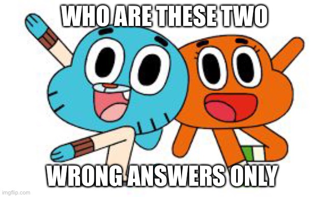 Gumball and Darwin | WHO ARE THESE TWO; WRONG ANSWERS ONLY | image tagged in gumball and darwin | made w/ Imgflip meme maker