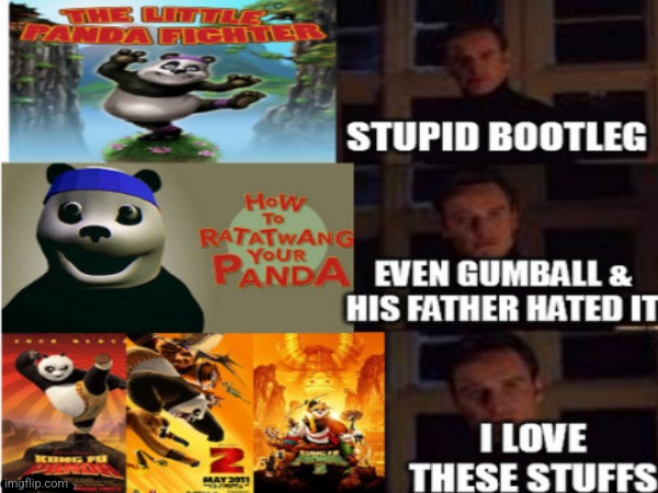Basically when TAWOG fans comparing How to Ratatwang Your Panda to that Video Brinquedo movie | image tagged in bootleg,kung fu panda,tawog | made w/ Imgflip meme maker
