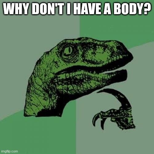Hi | WHY DON'T I HAVE A BODY? | image tagged in memes,philosoraptor | made w/ Imgflip meme maker