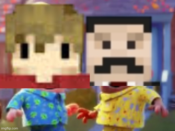 george and harold with grian and mumbo jumbo for heads | image tagged in george and harold's excited for something | made w/ Imgflip meme maker