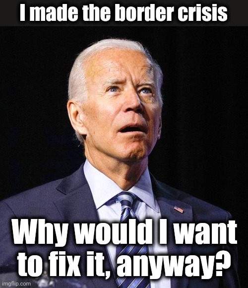 Joe Biden | I made the border crisis Why would I want to fix it, anyway? | image tagged in joe biden | made w/ Imgflip meme maker