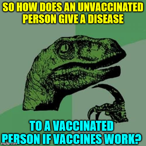 They said if you get the vaccine, you won't get sick... | SO HOW DOES AN UNVACCINATED PERSON GIVE A DISEASE; TO A VACCINATED PERSON IF VACCINES WORK? | image tagged in memes,philosoraptor,covid vaccine,truth | made w/ Imgflip meme maker