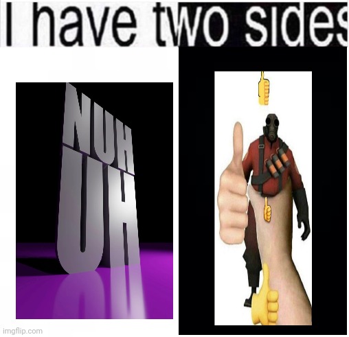 i have two sides | image tagged in i have two sides | made w/ Imgflip meme maker