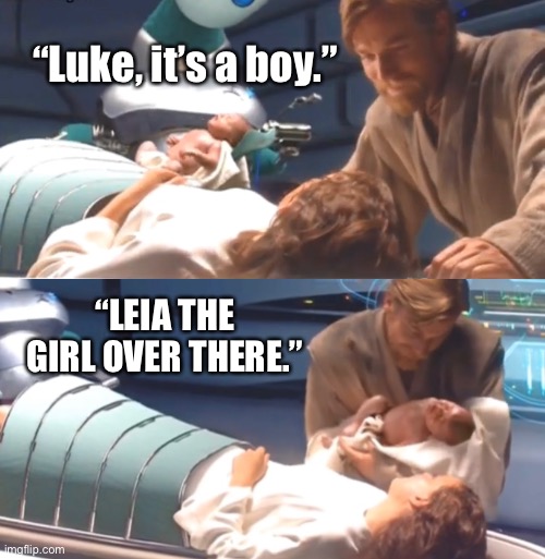 behind-the-scene meanings of their names… | “Luke, it’s a boy.”; “LEIA THE GIRL OVER THERE.” | image tagged in funny,luke skywalker,leia,star wars,pun,birth scene | made w/ Imgflip meme maker