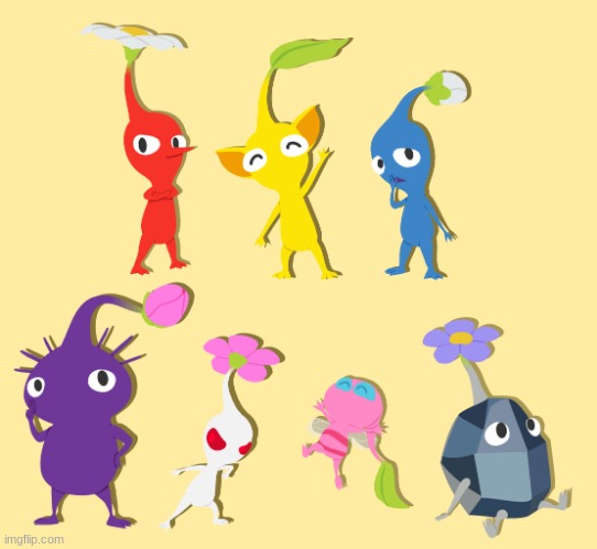 Pikmin types (Art by UltimateYoshi) | made w/ Imgflip meme maker