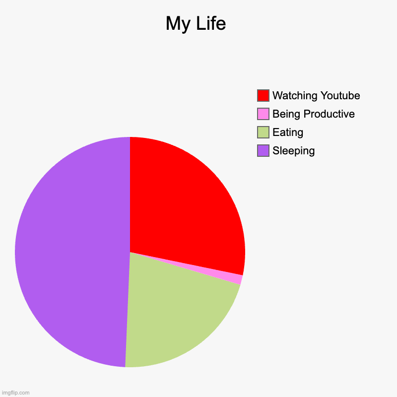 My Life | Sleeping, Eating, Being Productive, Watching Youtube | image tagged in charts,pie charts | made w/ Imgflip chart maker