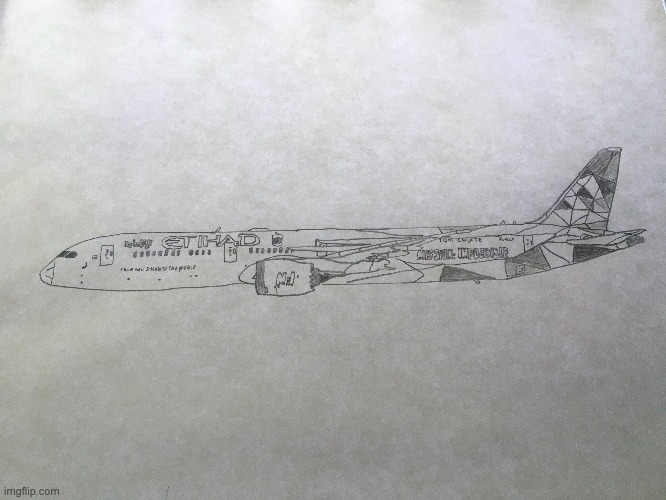 An Etihad 787-9 i drew today. (mission impossible colors) | image tagged in airplane | made w/ Imgflip meme maker