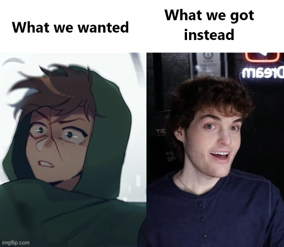 yes, I know this is old. but think about it! | image tagged in memes,funny memes,dream,dream face reveal,what we wanted,what we got | made w/ Imgflip meme maker