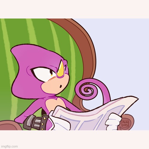 new temp dropped (art by aukives) | image tagged in espio reading newspaper | made w/ Imgflip meme maker