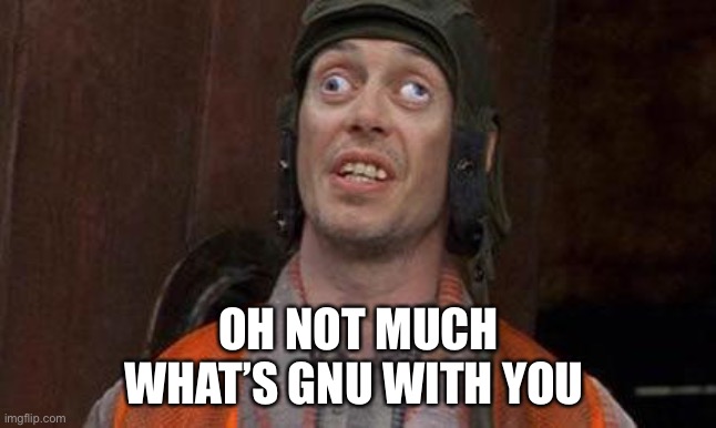 Looks Good To Me | OH NOT MUCH
WHAT’S GNU WITH YOU | image tagged in looks good to me | made w/ Imgflip meme maker