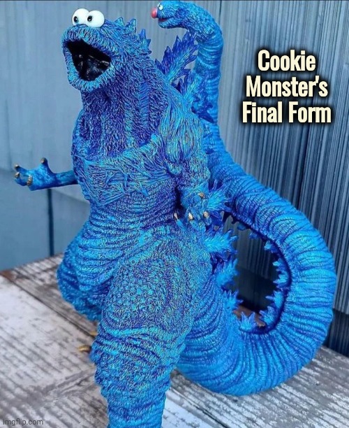 Eating more than just Cookies | Cookie Monster's Final Form | image tagged in alien,well yes but actually no,right in the childhood,sesame street,meets ripley,cursed cookie monster | made w/ Imgflip meme maker
