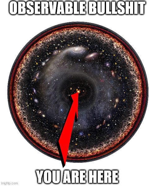 Bad luck, looks like you're smack dab in the center | OBSERVABLE BULLSHIT; YOU ARE HERE | image tagged in science | made w/ Imgflip meme maker