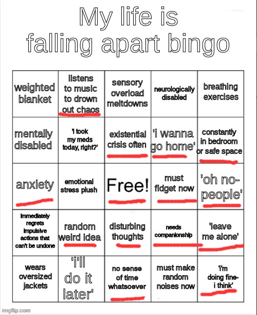 my life is falling apart bingo | image tagged in my life is falling apart bingo | made w/ Imgflip meme maker